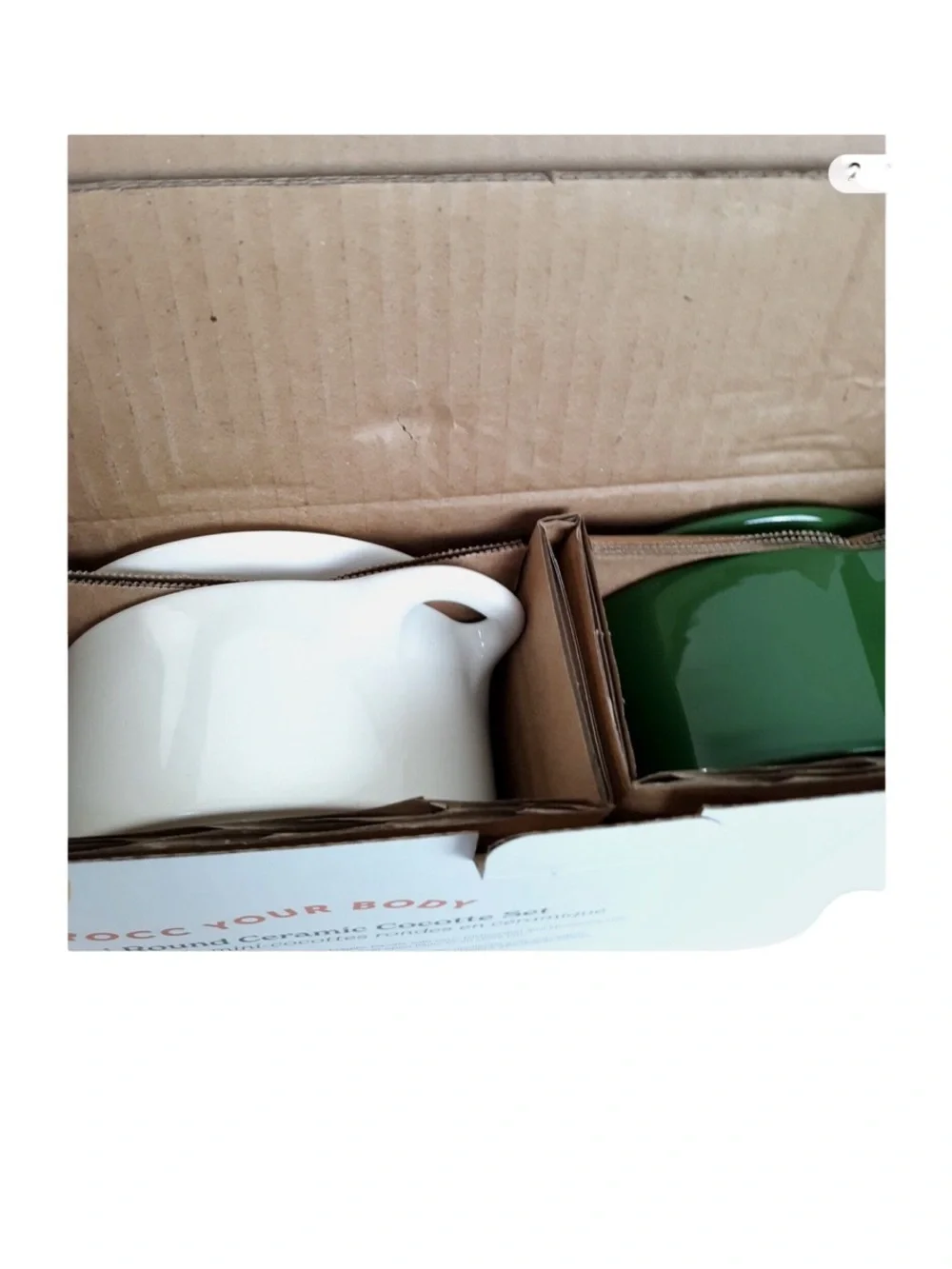 NWT Brocc Your Body Mini Ceramic Cocotte Set Green Ivory 18.6oz Dutch Oven Bowls